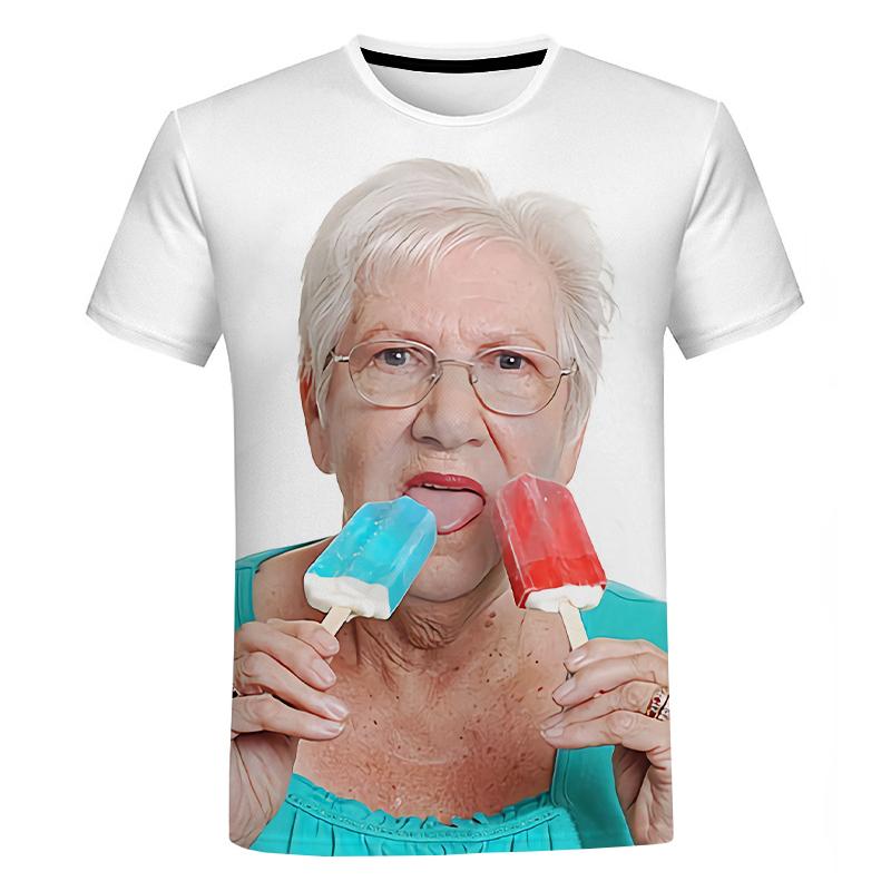 Neue Mode Senior Frauen lecken rotes Eis am Stiel 3D-gedrucktes Sommer-Herren-T-Shirt Kawaii Oma Spaß Eis am Stiel Kurzarm Top 6xl 7xl