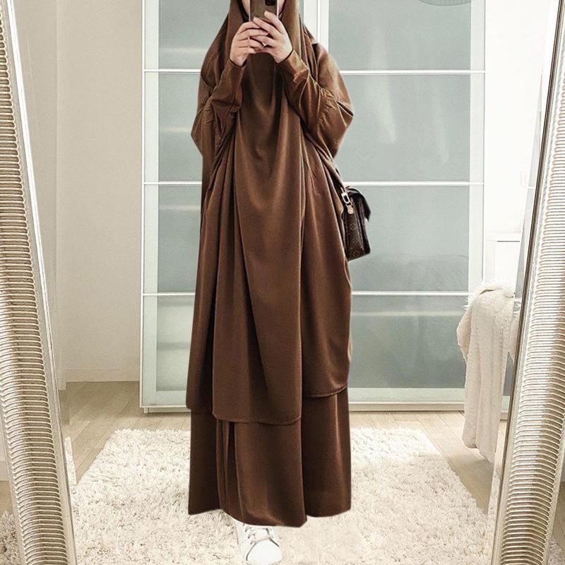 Lockere Robe, muslimisches Kleid, türkisch-islamische Kleidung, Set mit Maxikleidern für Frauen, einfarbig, langärmelige Kleidung one size