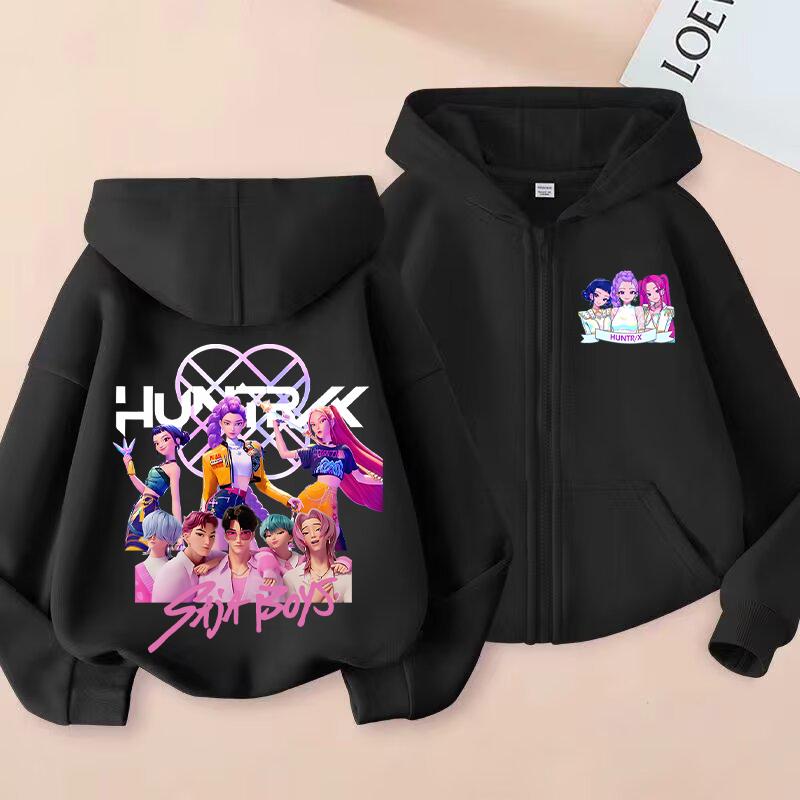 Kpop Dämonenjäger Lustige Zip-Up Sweatshirts Hoodie Kinderkleidung Kind Mädchen Junge Sweatshirt Reißverschluss Kapuzenpullover Baby Freizeit-Tops 110