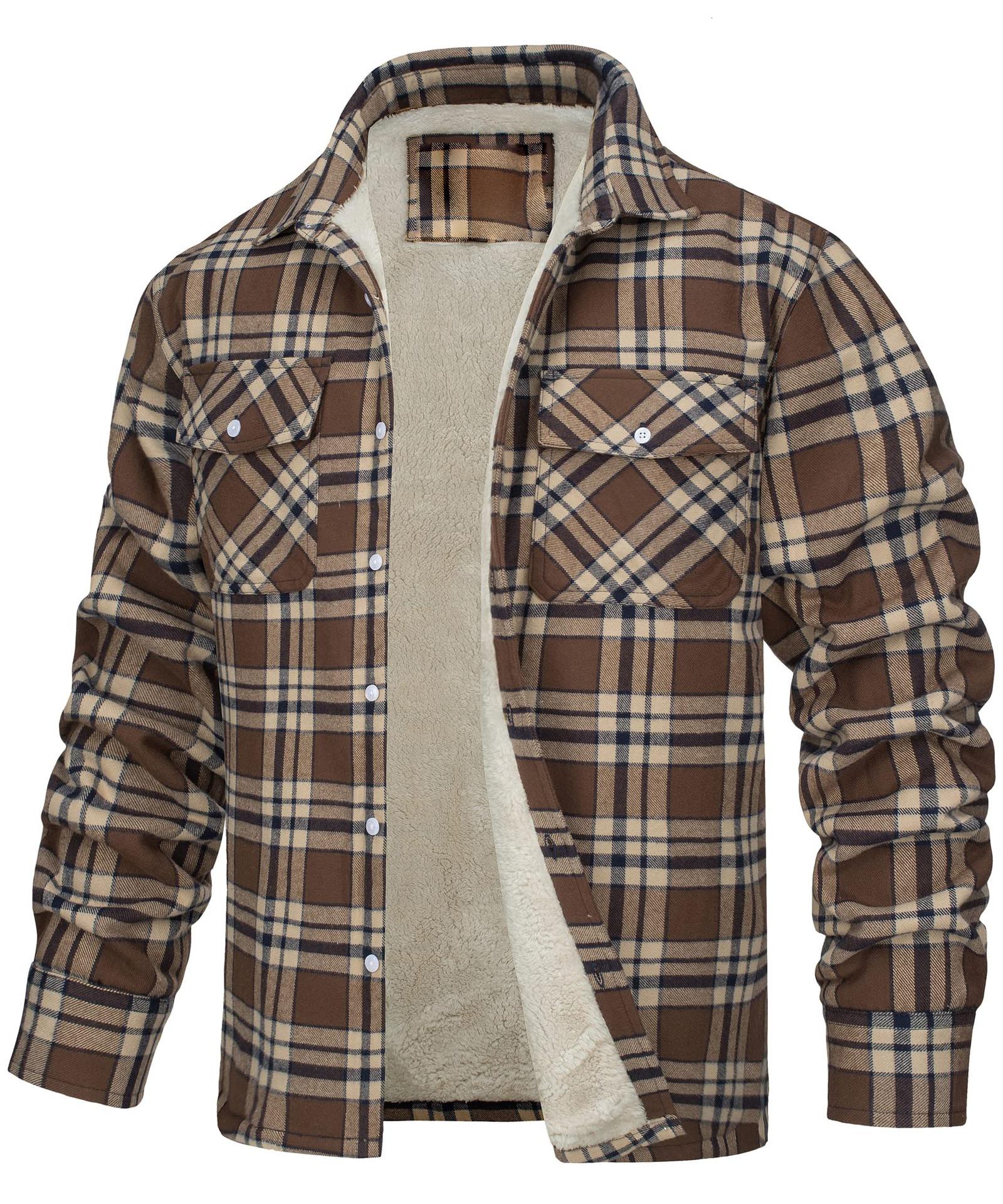 Herrenjacke Langarm Revers Plaid Dickes Hemd Herrenjacke M khaki