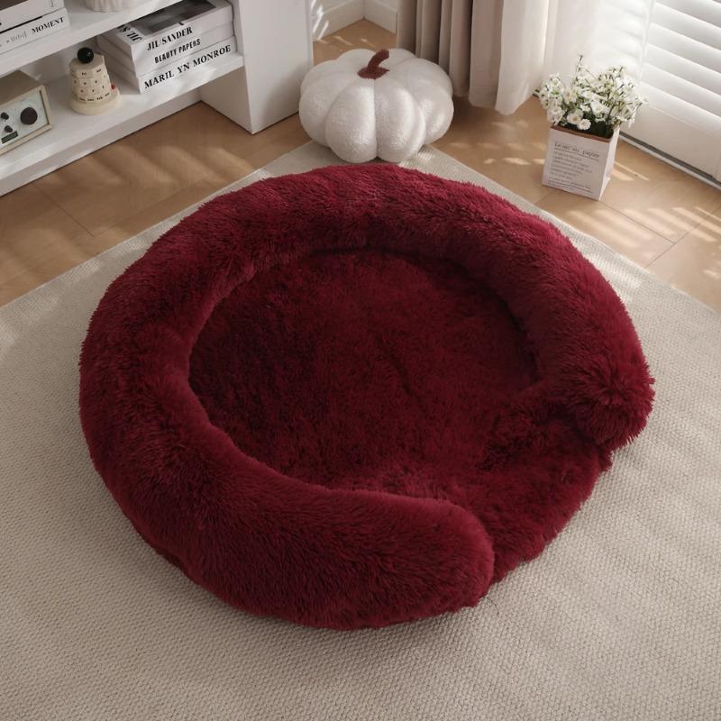Neues rundes Plüsch-Haustierbett, winterwarm, mit langem Fell, Hund-Katzen-Bett, gemütliche weiche Schlafmatte, Kissen für kleine und mittelgroße Hunde, Katzen, Welpen, Kätzchen, Heimzubehör 70CM wein rot