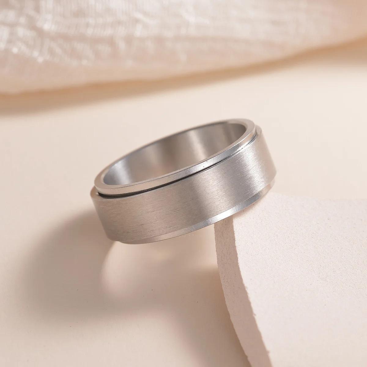 Modische Edelstahl Angst Fidget Spinner Ringe für Männer Frauen Coole drehbare Ringe Anti-Stress Hochzeits Schmuck 12 beige