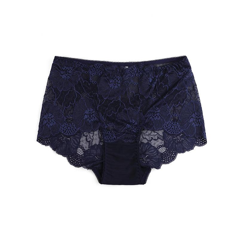 Damen Sexy Spitze Slips Blumen Stickerei Unterwäsche Mittelhoch Taille Po Lift Nahtlose Slips Übergröße Elastizität Slip M dunkelblaue