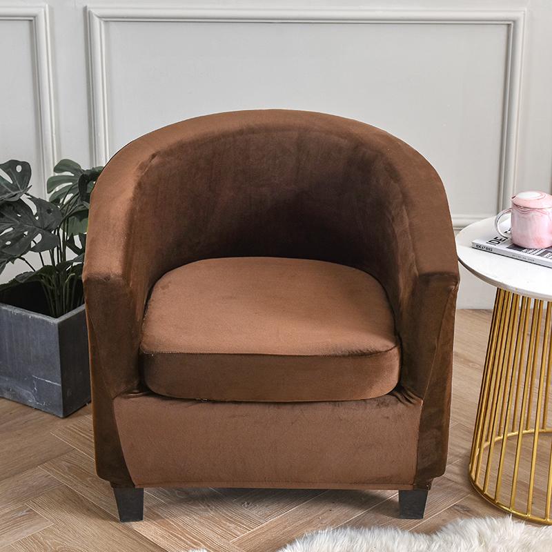 Samt-Stuhlhussen für Club-Sessel, Stretch-Sofa-Schonbezug, abnehmbarer Couchbezug für Wanne, Bartheke, Wohnzimmer, 2 Stück/Set kaffeebraun
