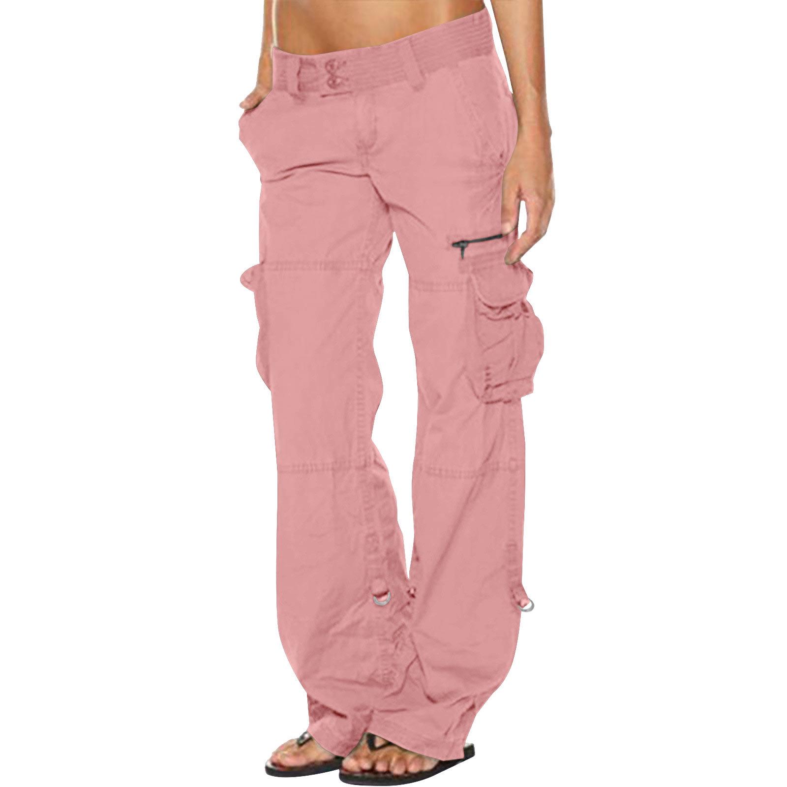 Retro Französische Damen-Cargohose mit weitem Bein und Mehrfach-Taschen-Design - Europäischer & Amerikanischer Stil, Lässige und lockere Passform Large rosa