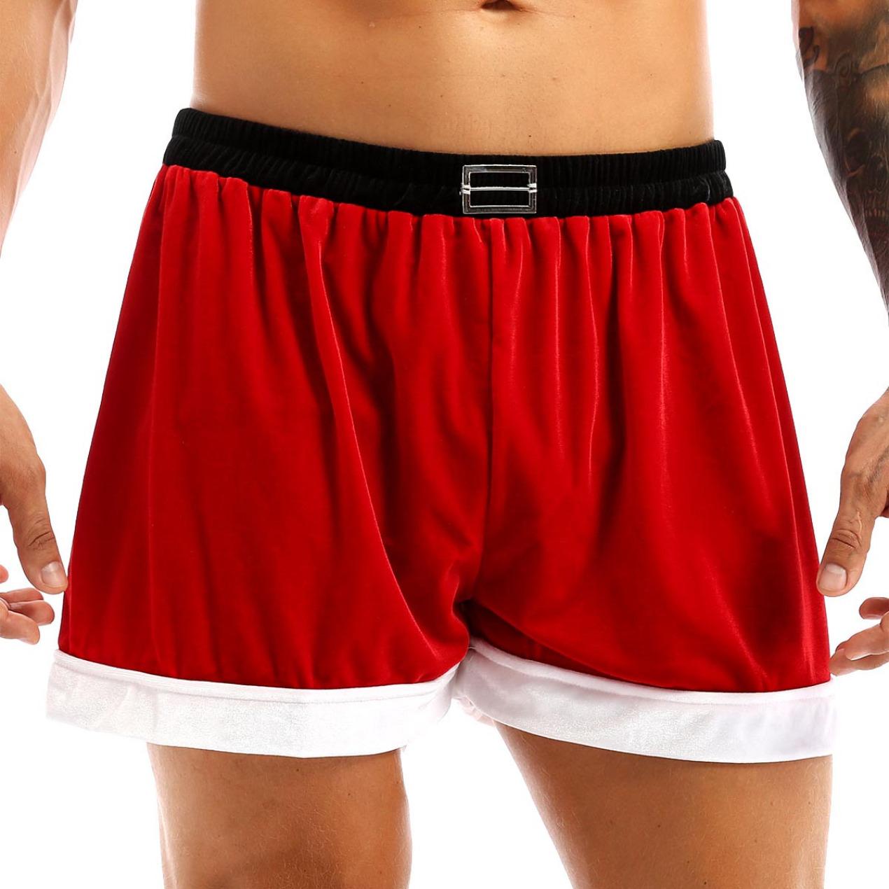 Herren Flanell Weihnachten Weihnachtsmann Cosplay Kostüm Sexy Shorts Weihnachten Weihnachtsmann Boxershorts Höschen Männlich Weihnachten Weihnachtsgeschenk L rot