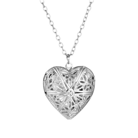Liebe Halskette Geöffnete Halskette Hohle Damen Pfirsich Herzförmige Foto Box Halskette Damen Accessoires silber