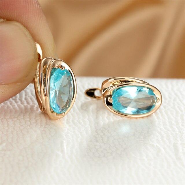 Multicolor Zirkon Oval Stein Ohrringe Vintage Gold Farbe Hochzeit Ohrringe Einfache Mode Regenbogen Kristall Hoop Ohrringe Für Frauen hellblaue