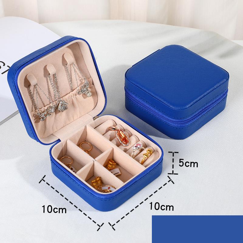 Schmuck Organizer Display Reise Schmuck Fall Boxen Tragbare Medaillon Halskette Schmuck Box Leder Lagerung Ohrring Ring Halter blau