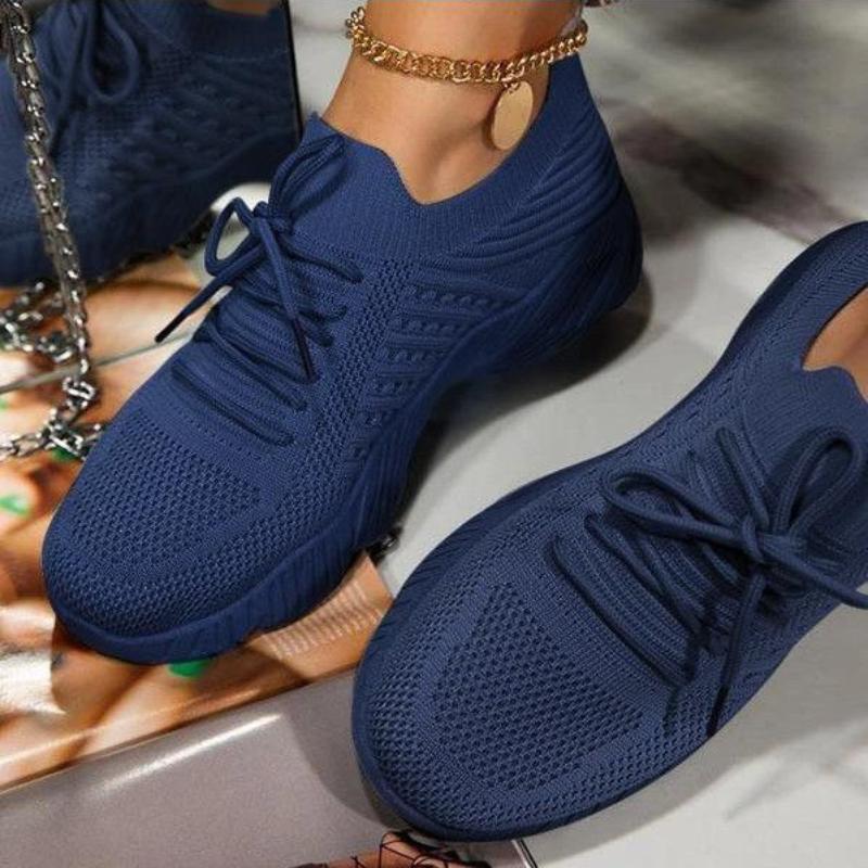 Damen Übergröße Plateau-Sneaker Schuhe Mesh Atmungsaktiv Damen Casual Sneaker Schnürschuhe Vulkanisierte Schuhe 38 dunkelblaue