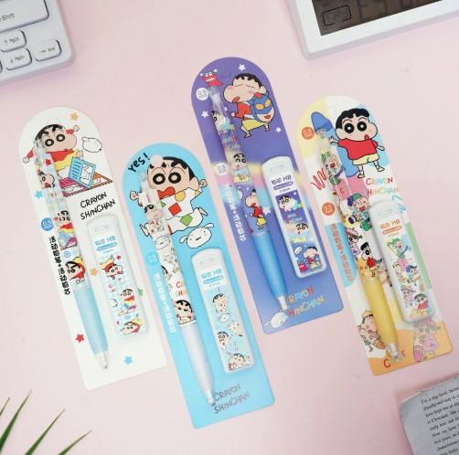 Schönes Crayon Shinchan Hochwertiger Automatischer Bleistift Nachfüllbar Drücker-Mechanismus Kein Anspitzer Bleistift Schreibwaren-Set W144374WW- gray