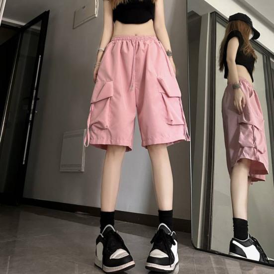 Sommer-Cargo-Shorts für Damen, Shorts mit weitem Bein, Streetwear, hohe Taille, Baggy-Shorts, schnelltrocknend, Fünfviertel-Hose mit geradem Bein XXXL rosa