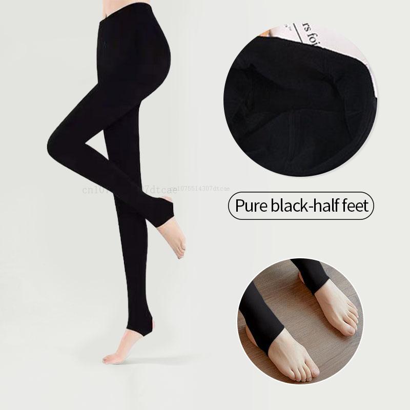 Neue Winter Warme Strumpfhosen Strumpfhosen Frauen Fleece Socken Hohe Taille Thermische Strumpf Isolierte Hosen Gefälschte Durchscheinende Leggings Strumpfhosen 300g-half feet coole schwarze