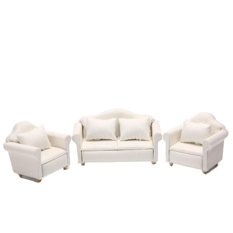 Mini-Sofas, Puppenhaus-Sofa, Miniaturmöbel, weißes Dekor, Fotografie-Requisiten, Couch-Modell für Mini-Sofa-Möbel, Mini-Möbel, Mini-Sofa-Holz-Set 3Pcs weiß