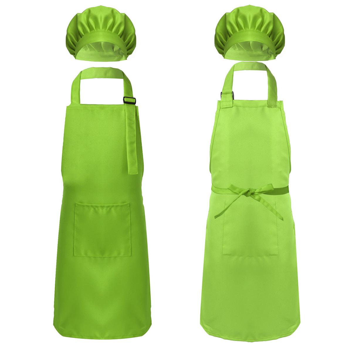 Unisex Kinder Jungen Mädchen Schürze Kochmütze Set Küche Kochen Backen Trainingskleidung Mode Küchenzubehör grün