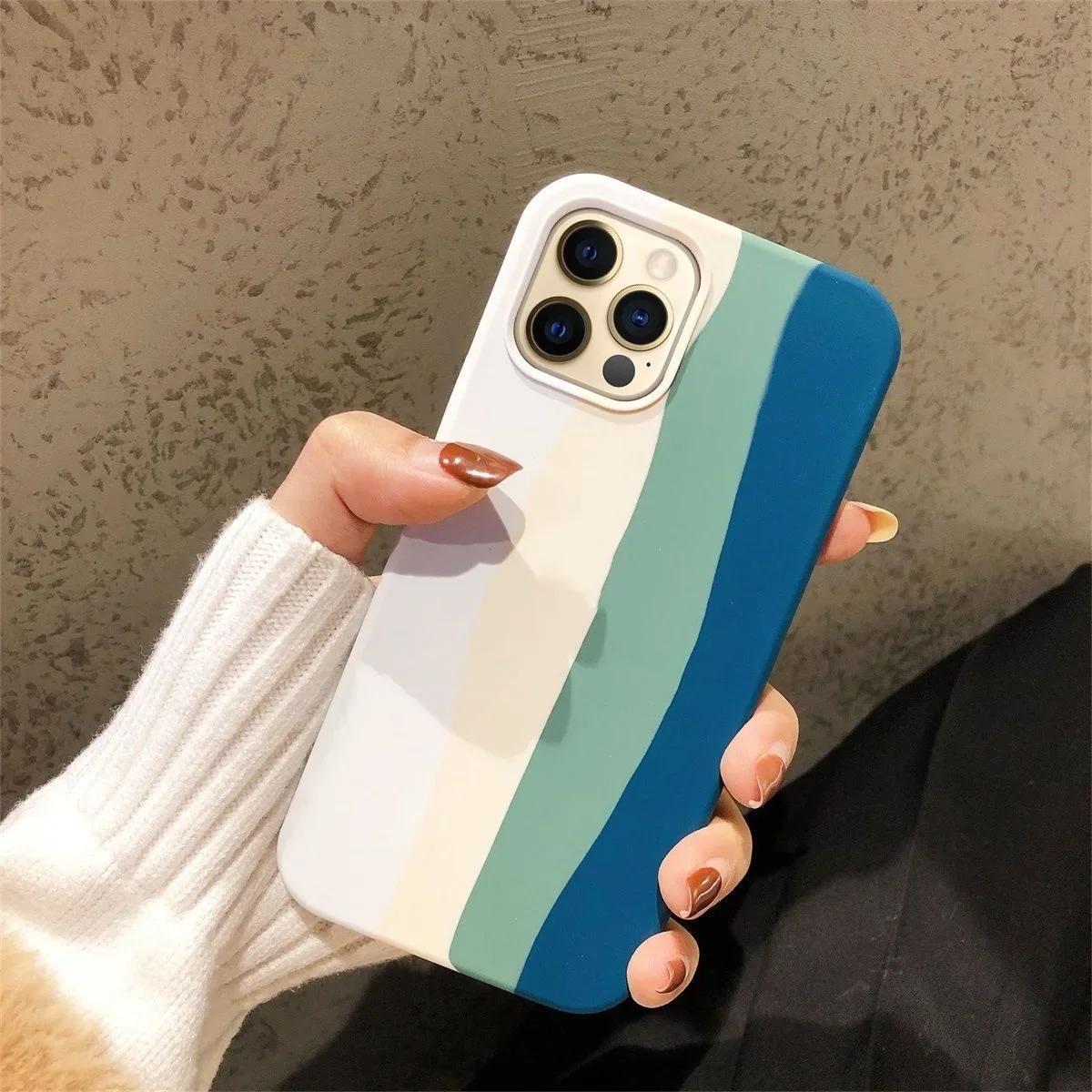 Regenbogen-Flüssigsilikonhülle für iPhone 15 14 13 11 Pro Max für iPhone 12 X XR XS 8 7 Plus All-inclusive-Schutzhülle For iPhone 15 pro grün