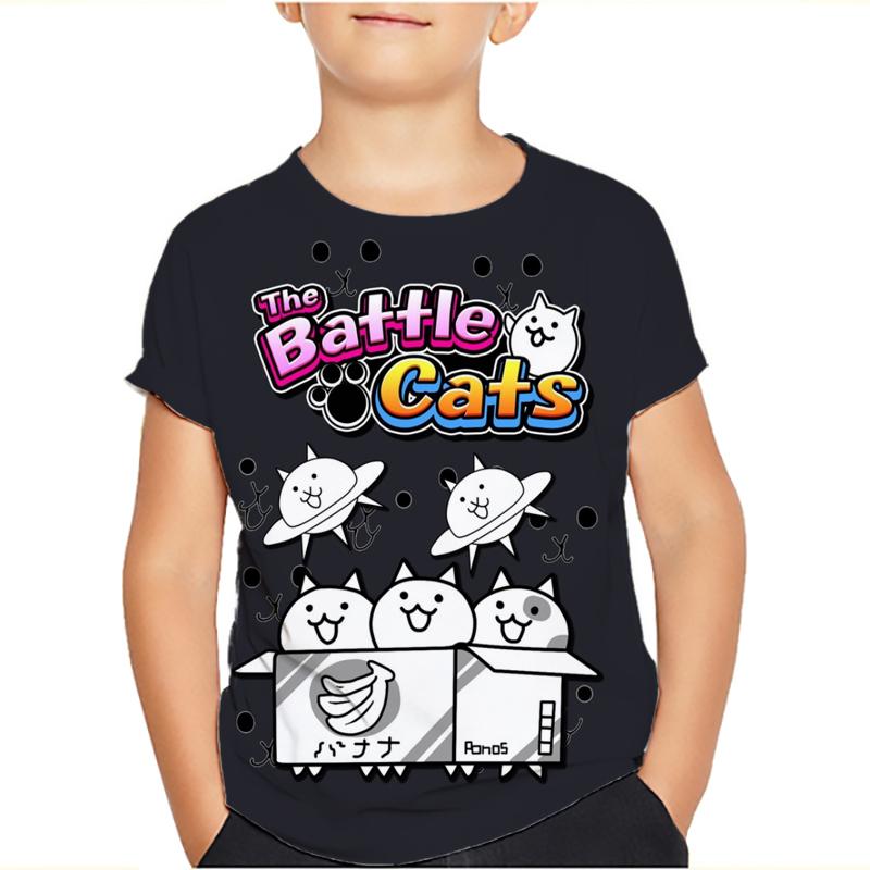 The Battle Cats Baby Sommer T-Shirt Junge Mädchen Kurzarm Volldruck Geburtstag T-Shirt Kinderkleidung Cartoon Tops Geschenk 130 schwarz