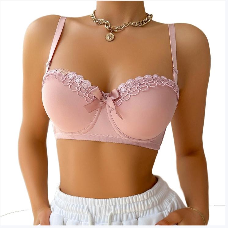 Push-Up-BH für Damen mit kleiner Brust, bestickter Schmetterling, Bügel-Unterwäsche, rutschfest, modisch, sexy Damen-BH M rosa
