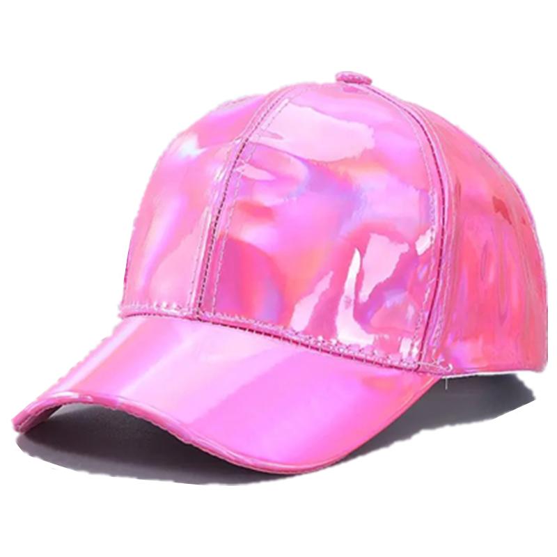 Neue Unisex PU Leder Laser Style Baseball Cap Street Hip Hop Hut Männer Frauen Schillernde Farben Y2K Cap 56cm-60cm rosa
