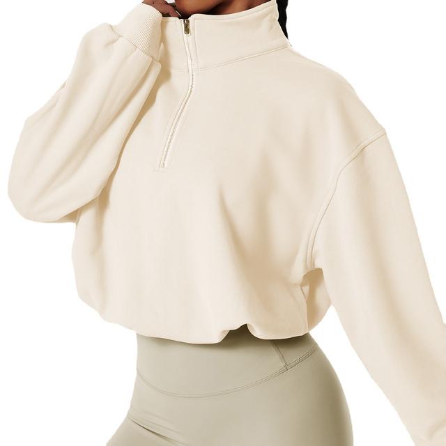 Damen-Frühlingspullover, halber Reißverschluss, hoher Kragen, Jacken, kein Fleece, hochwertige, winddichte Jacken, Outdoor-Jacke M(8) apricot