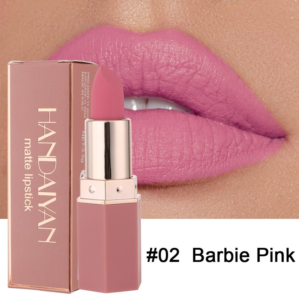 6-farbiger, matter, wasserfester, samtiger Lippenstift, sexy, matter, feuchtigkeitsspendender Lippenstift, langlebig, professionell #02 Barbie pink
