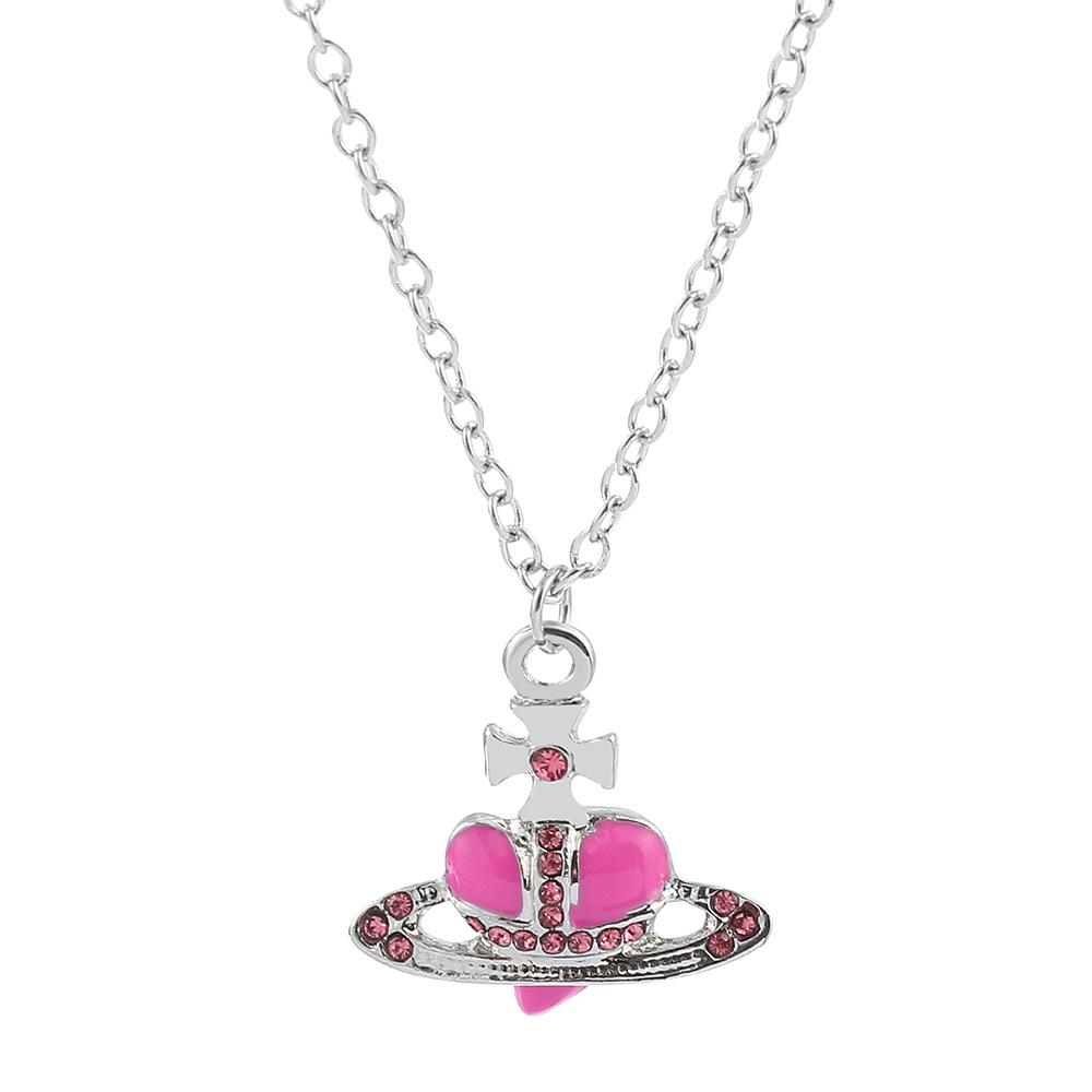 Vivienne Chain Saturn-Halskette, Liebes-Herz-Anhänger-Halskette für Frauen rosa