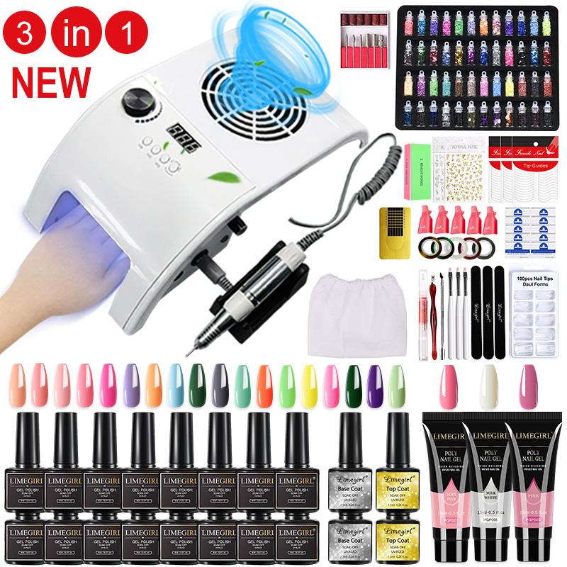Nagel-Set mit 3-in-1-Nagelkunst-Maschinen-Set, Gel-Nagellack-Set, Polygel-Set, Nagellampe, Nagelbohrer, Maniküre, Staubsauger-Sets