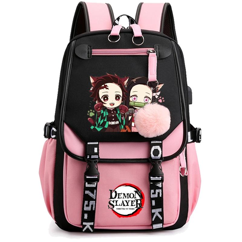 Anime Demon Slayer Rucksack für Frauen Canvas Laptoptasche Zurück zur Schultasche für Mädchen Jungen Schultasche Männer Frauen Reisetasche Mochila