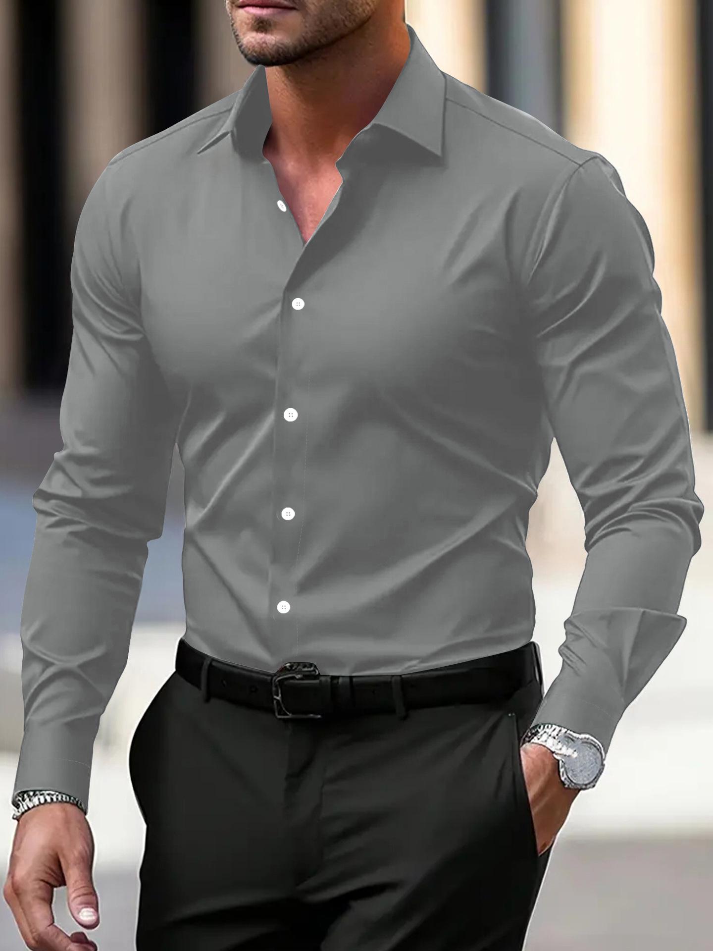 Herren Langarm Weißes Formelles Hemd - Slim Fit, Große Größen, Business- & Arbeitskleidung-Optionen Verfügbar XL hellgrau