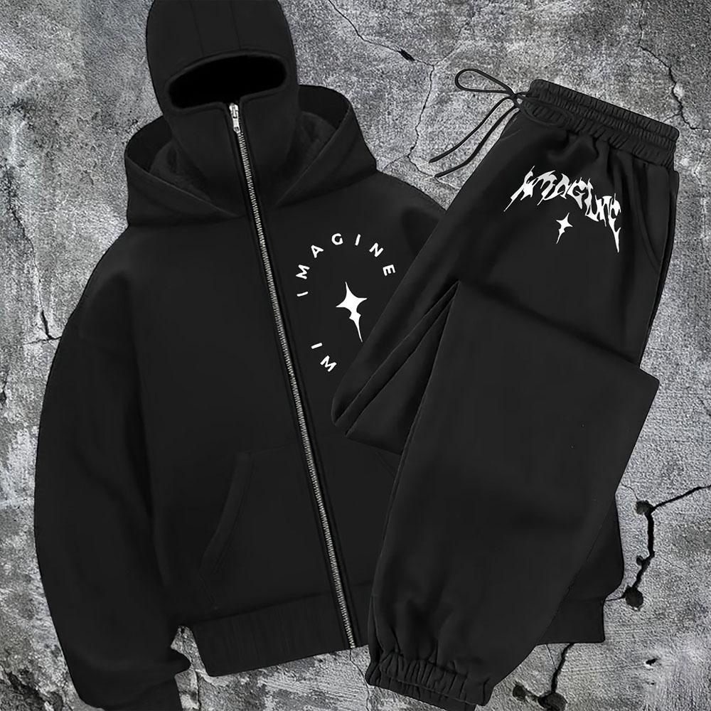 Zip-Up Hoodie und Sweatpants Set Streetwear-Stil Ganzjahreskomfort Freizeitkleidung Streetwear Kapuzenpullover mit Reißverschluss M