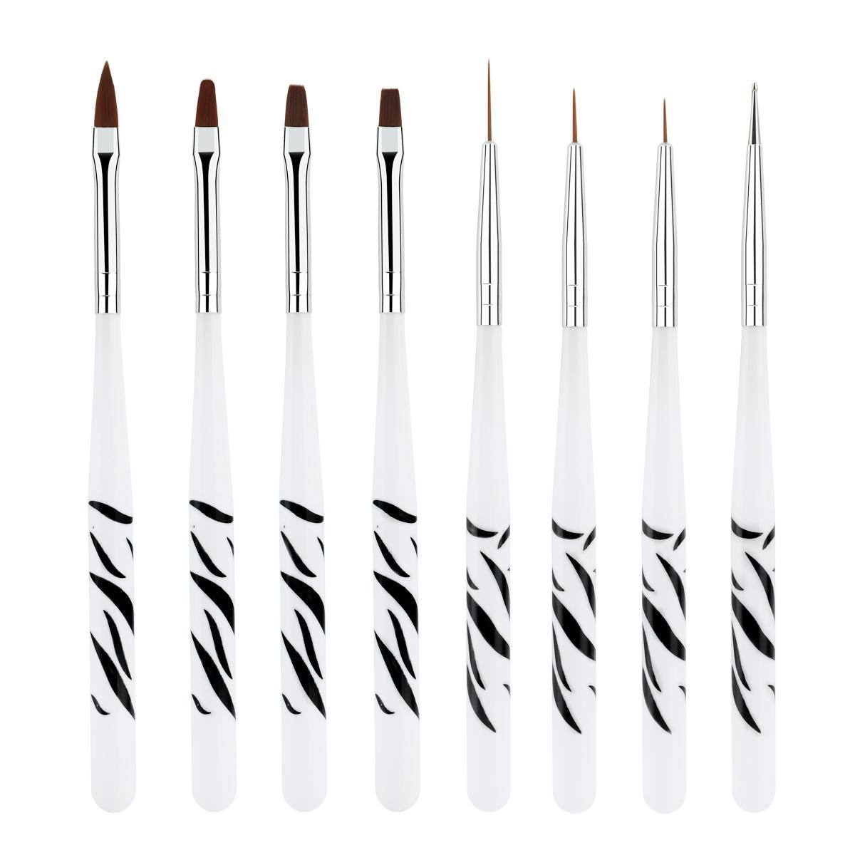 8-teiliges Nailart-Pinsel-Set mit komplettem Polygel-Nagel-Design-Tipp, Malen, Zeichnen, Schnitzen, Punktieren, Liner, Acryl-Gel-Polnisch, Maniküre-Werkzeuge weiß