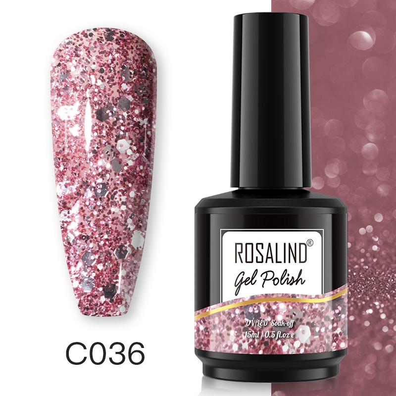 ROSALIND Nagel-Gel-Nagellack, 15 ml, glitzernde Farb-Gel-Lacke, langlebiger Gel-Nagellack, ausgehärtet durch Nagellampentrocknung