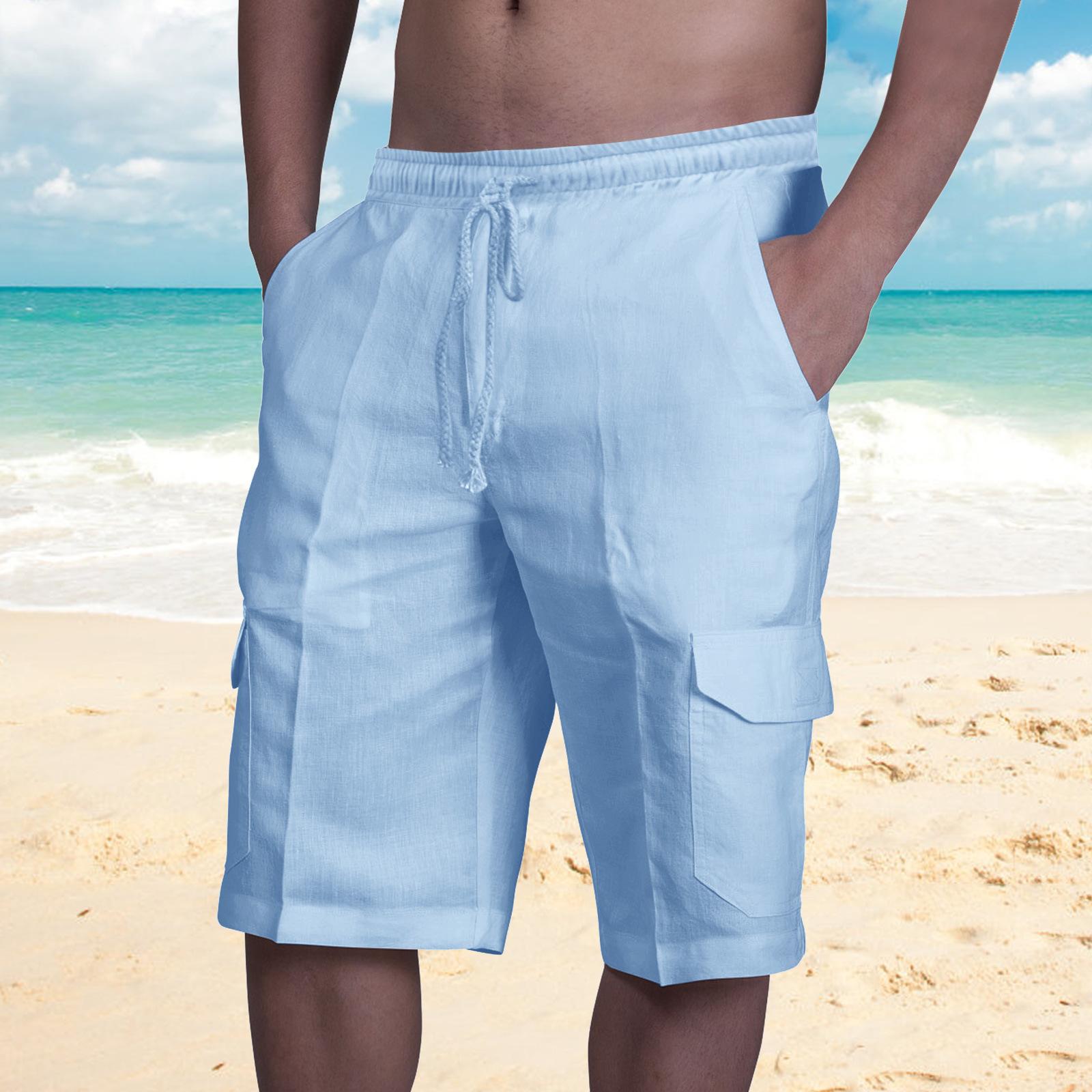 Herren Sommer Weiß Schwarz Blau Knielange Kurze Hosen Strand Casual Pocket Cargo Shorts Männer Hosen L hellblaue