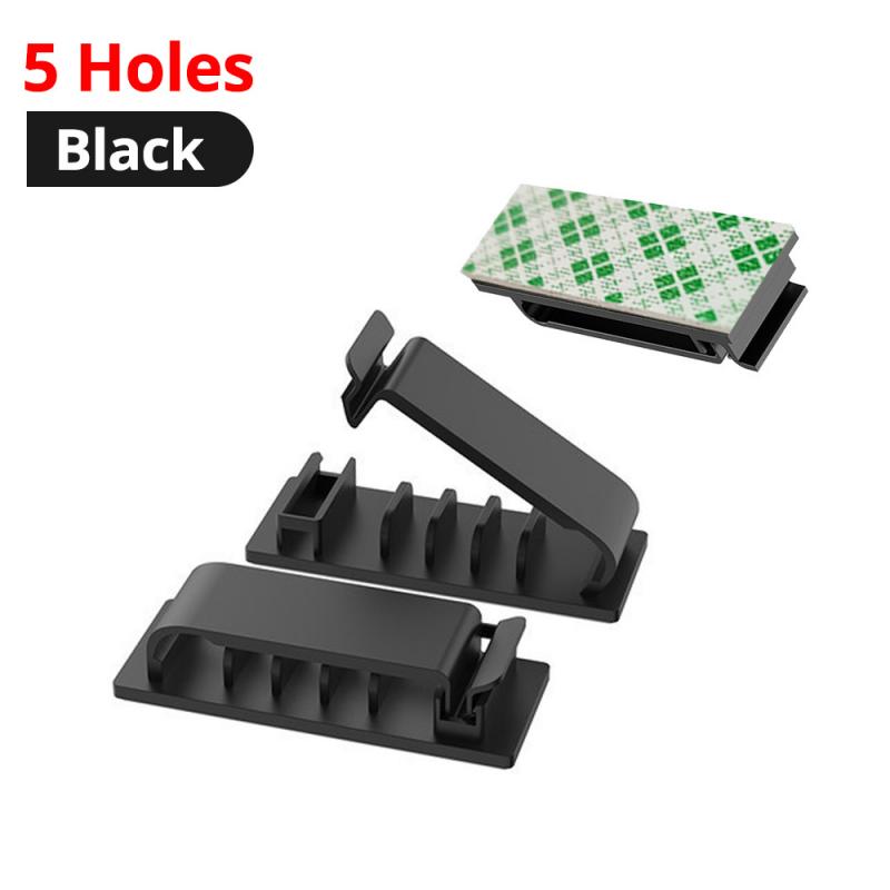 Fonken Winder Kabelhalter, Kabel-Organizer-Clips, Kabelklemme, Kabel-Management, Schreibtisch-Kabelbinder-Fixierer, selbstklebender Auto-Kabel-Organizer-Clip 5 Holes schwarz