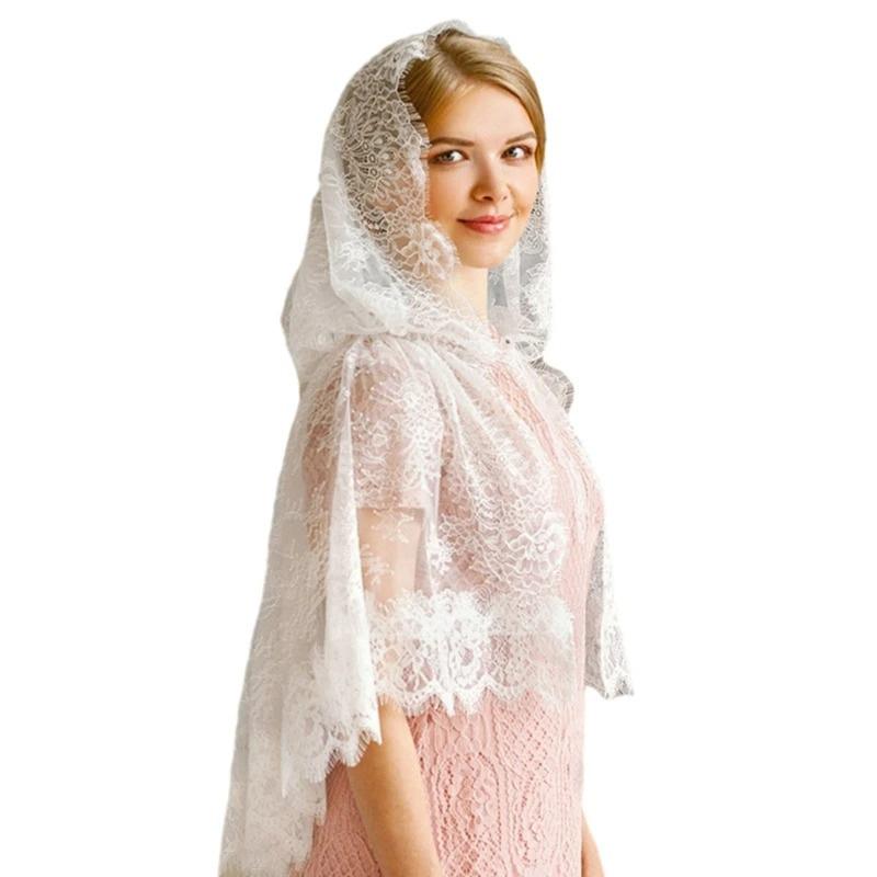 1PC Mode Cool Atmungsaktive Stickerei Floral Sommer Sonnencreme Muslimischen Schal Spitze Trim Sheer Schal weiß
