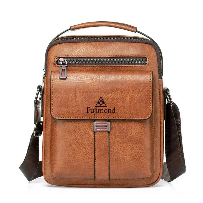 Neue Luxusmarke Herrentasche Umhängetaschen Mann Vintage Umhängetasche PU Leder Männer Handtasche Umhängetaschen für Männer 20.5X24X5.5CM brown