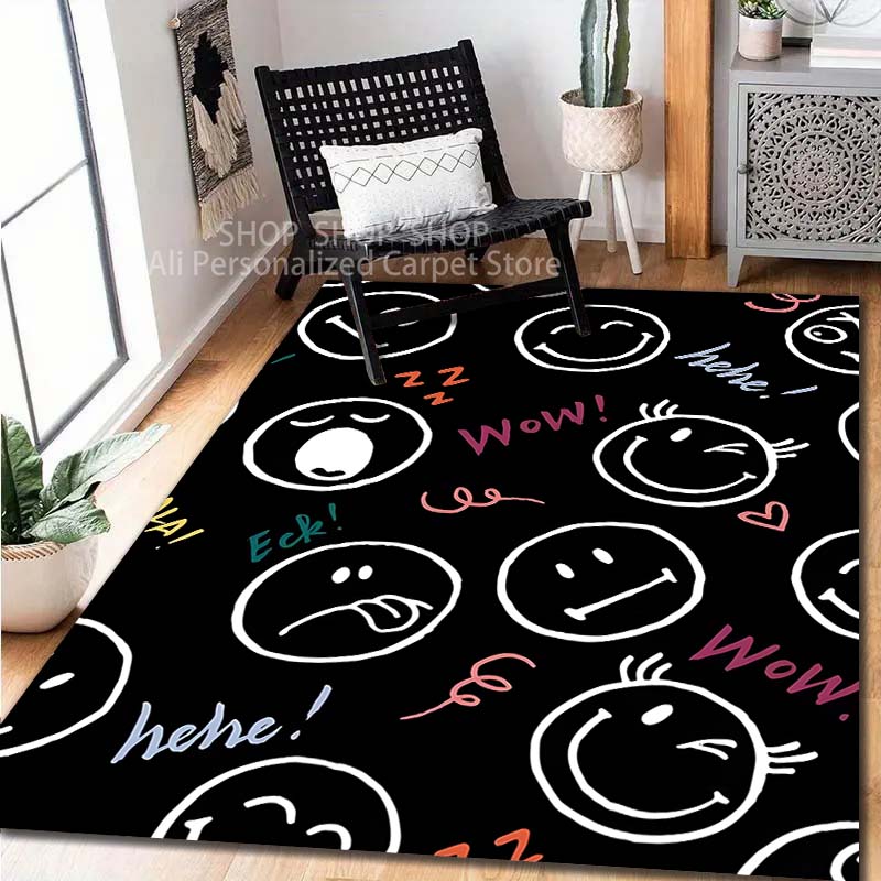 Auswahl mehrerer Größen Kreativer Teppich mit Smiley-Gesichtsmuster für Wohnzimmer Schlafzimmer Sofa Heimdeko Rutschfeste Bodenmatte Große Größe 100*120cm