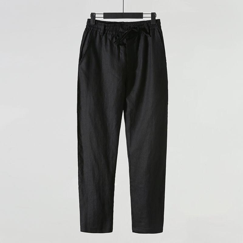 Mode Einfarbige Leinenhose Herren Locker Baumwolle Hanf Herren Freizeithose Herren Sommer Gerade Hose Herren Kleidung S schwarz
