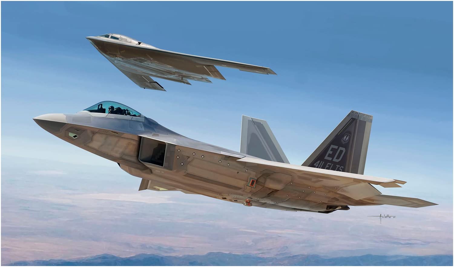 Wolfpack Designs Maßstab 1/72 U.S.. Air Force F-22A Raptor Edwards Air Force Base Premium Edition Plastikmodellbausatz (WOLWP17210) - Vorlackiert