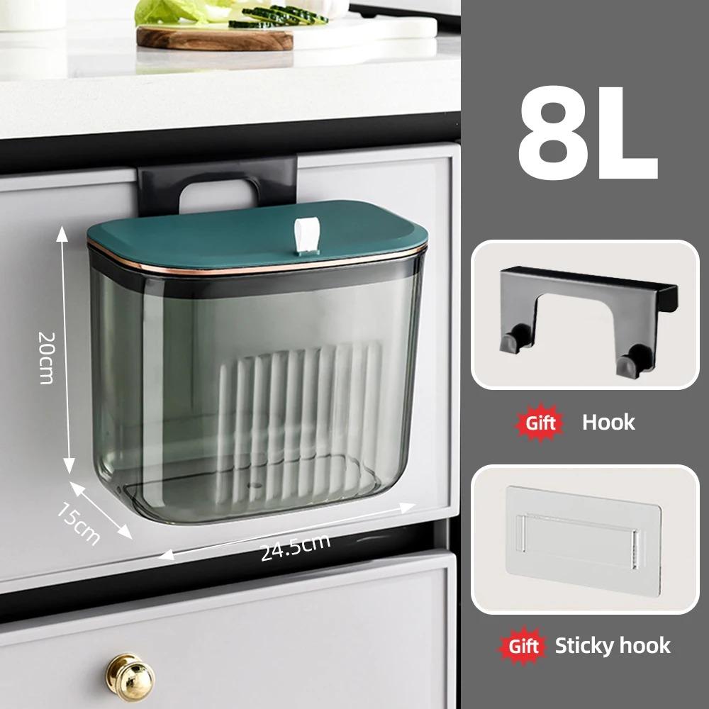 8/11L Badezimmer-Mülleimer, an der Wand montierter hängender Mülleimer mit Deckel, Mülleimer für Küche und Bad, wasserdichter schmaler Mülleimer grün