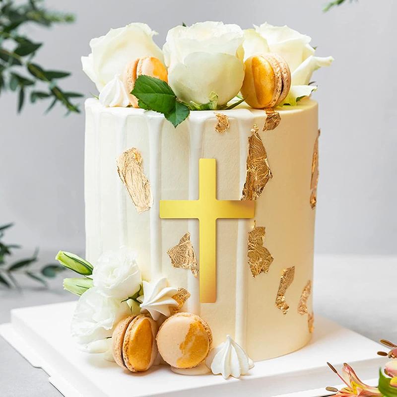 10Pcs Kreuz Kuchen Acryl Topper Taufe Taufe Bestätigung Gold Hochzeit