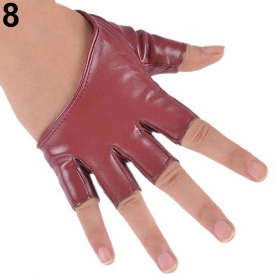 Mode Sexy Frauen Mädchen Halbfinger Fingerlos Fahren Tanzhandschuhe Geschenke wein rot