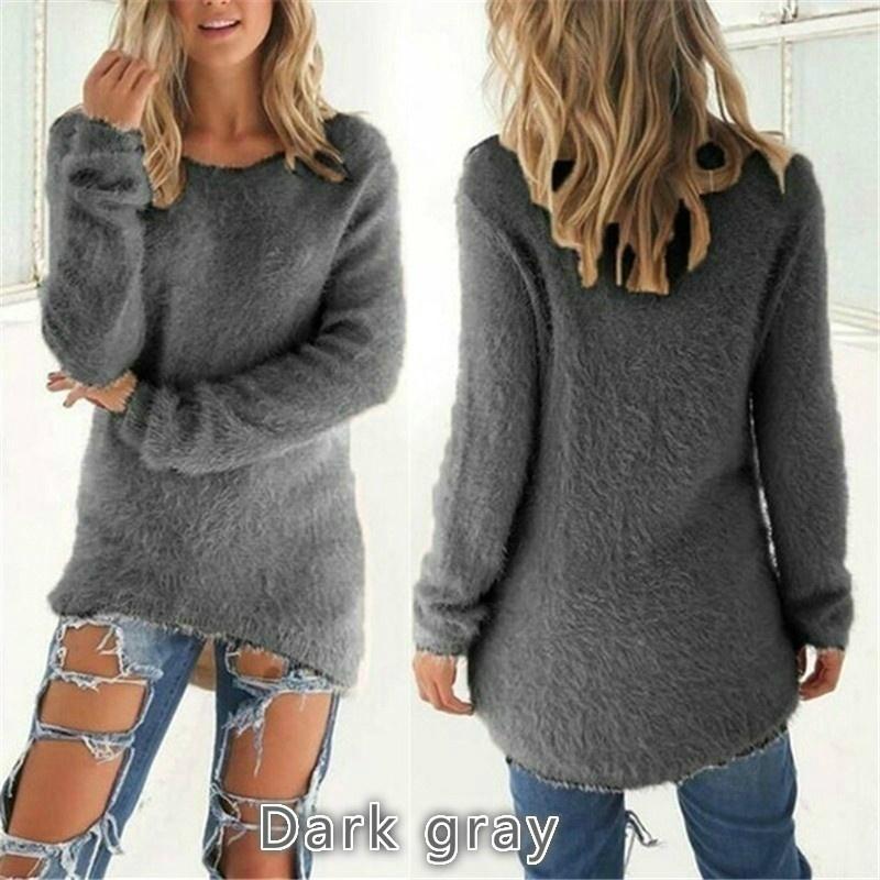 Frauen Kleidung Herbst und Winter Pullover Casual Langarm Pullover Damen Oansatz Shirts Baumwolle Pullover Lose Pullover XL grau