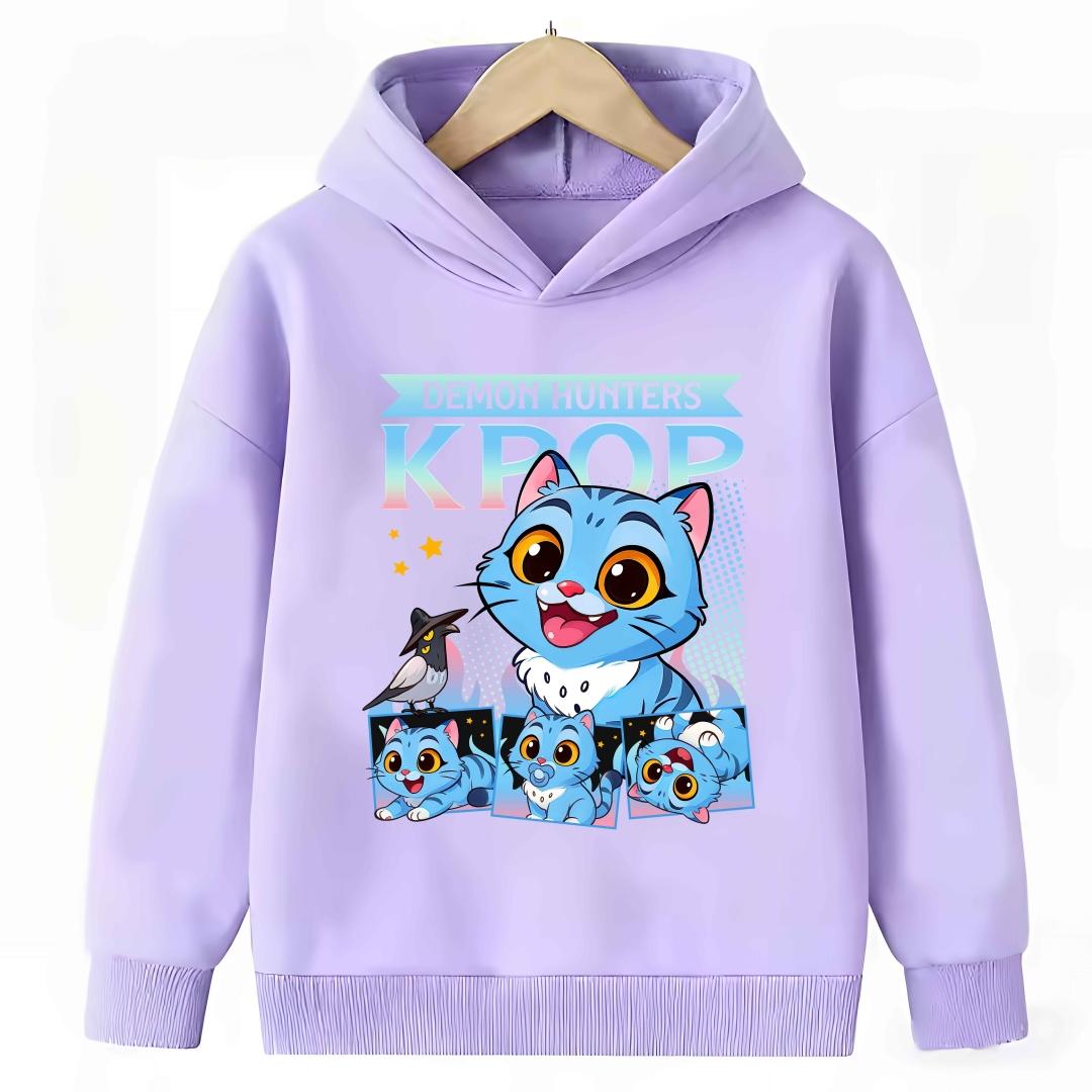 Dämonenjäger Cartoon Mädchen Kapuzenpullover Warmer Kinder Lila Pullover Mode Lässige Oberteile Mädchen Kleidung 120