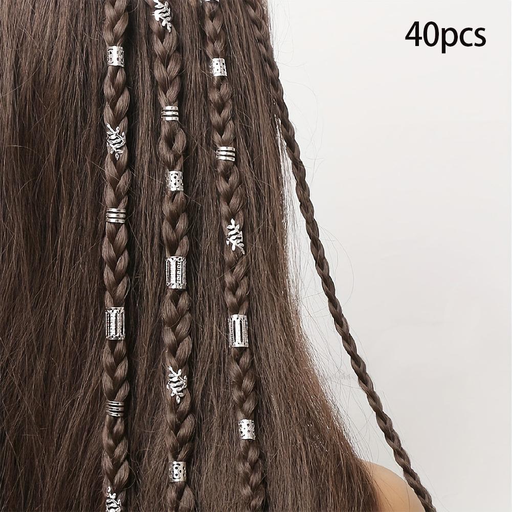 40PCS Hohl Haar Ring Für Mädchen Frauen Dreadlock Haar Braid Ringe Elegante Haar Zubehör #46870 silber