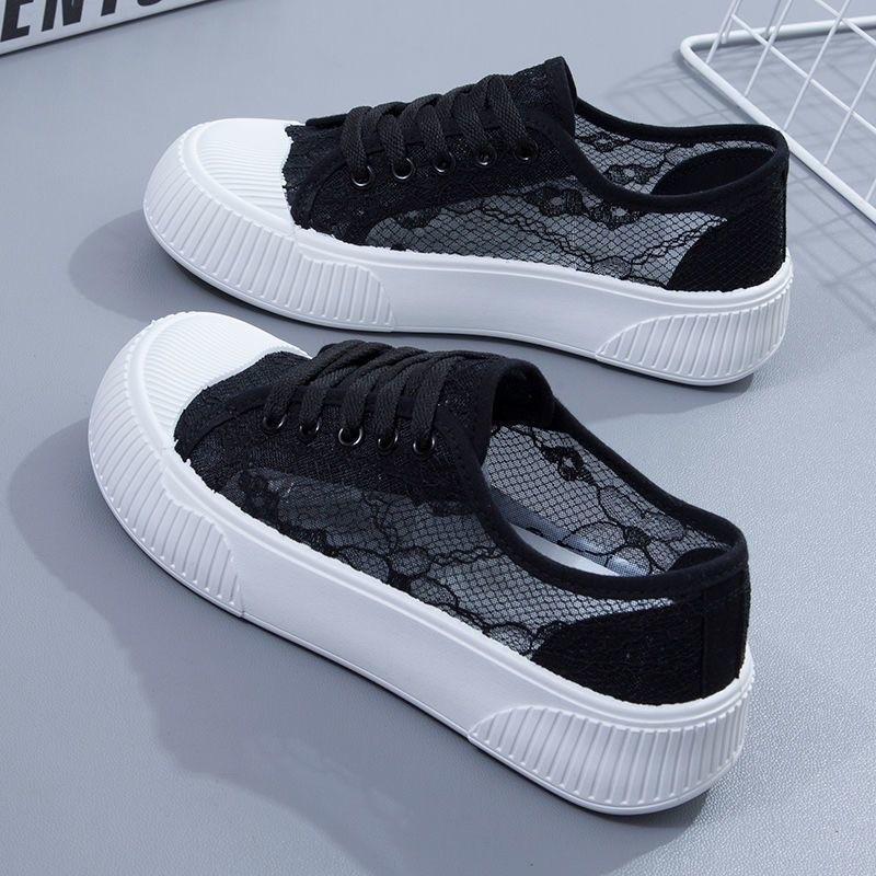 Mesh Daddy Schuhe Mädchen 2025 Sommer Neue Schnür-Mesh-Schuhe Weiße Schuhe Vielseitige Weiche Sohle Sportliche Freizeit-Board-Schuhe 40 schwarz