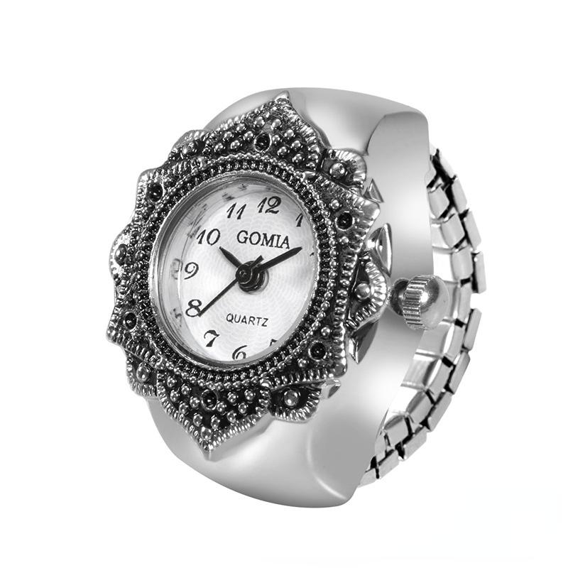 1PC Lady Finger Ring Uhr Silber Farbe Ring Uhr für Frauen Männer Einzigartiges Design Vintage Retro Ring Uhr weiß