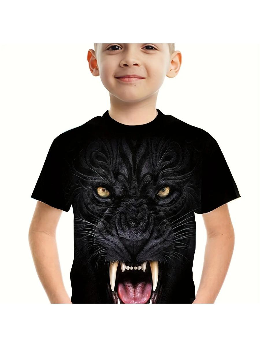 Sommer Junge Löwen Grafik 3D Druck T-Shirt Mode Kurzarm Oberteile Junge Cartoon Kinderkleidung 110