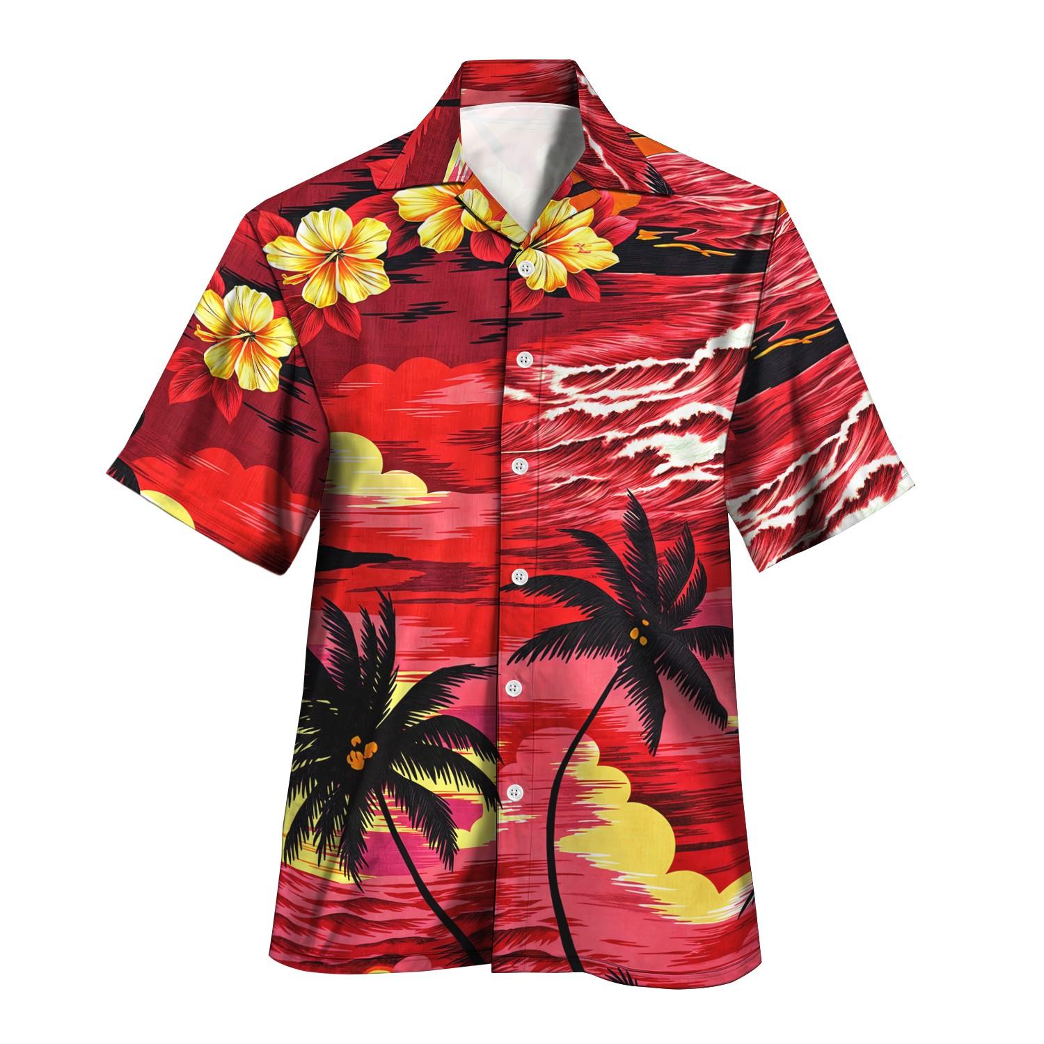 2025 neue Druck Hemd Tiki Hemd Männer Hawaiian Shirts Herren Retro Herren Plus Größe Hemd Casual Kurzarm Strand Bluse Männlichen tops 5XL red