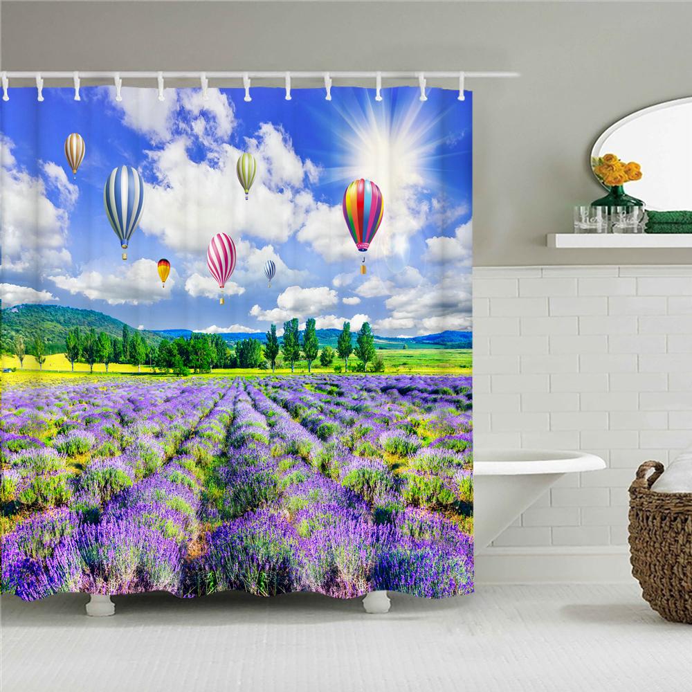Hochwertiger waschbarer Duschvorhang Naturlandschaft 3D Wasserdichter Stoff Badezimmerdeko Groß 240X180 Bedruckter Duschvorhang W90xH180cm